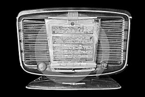 Retro radio . display panel inscriptions in Russian: waveband de