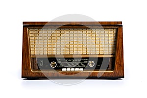 Retro radio with gramophone on white background. Vintage old style.