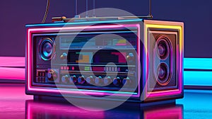 Retro Radio Revival: Neon Glow and Holographic Gradients in a Cyberpunk Style