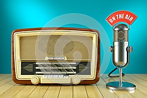 Retro radio and studio microphone. ON THE AIR