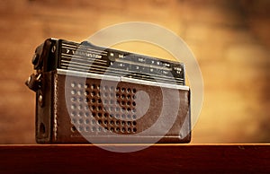 Retro radio on wall background