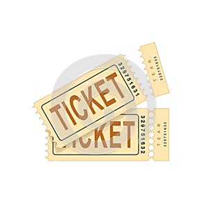 Retro raffle tear off admit ticket simple icon. Vector torn pair of admission coupon. isolated graphic illustration. Tear away