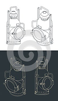 Retro railway signal lamp blueprints