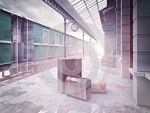 Retro railway train station