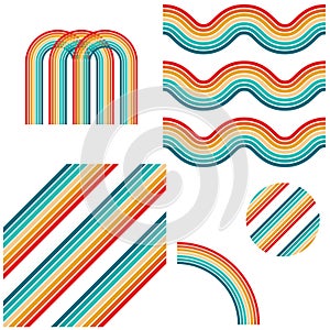 Retro Rainbow Abstract Background, Vintage 70s Rain Bow Arch Vector Illustration, 1970s Multicolor Party Rainbow