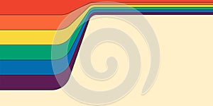 Retro rainbow color striped path horizontal banner. Geometric hippie rainbows perspective flow print. Vintage hippy