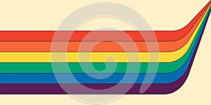 Retro rainbow color striped path horizontal banner. Geometric rainbows perspective flow print. Vintage abstract spectral