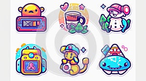 These retro rave stickers are designed with a coffee man, a pager, and a retro audiotape. The set also includes