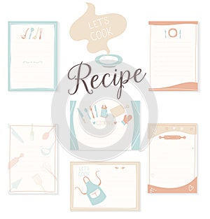 Retro recipe card template set for cookbook.