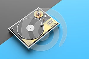 Retro record - vinyl player isolated on colored background.3D il