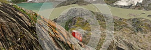 Retro red cable railway to the Pasterze glacier in Austria. Panorama