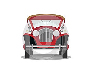 Retro red car on a white background. Front view. Flat design.