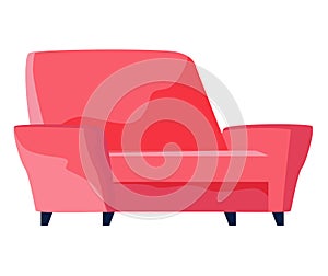 Retro red colored armchair. Living room furniture design concept modern home interior element