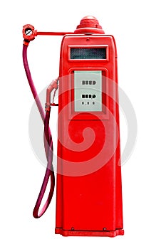 retro red petrol gasoline pump isolated in white background,clipping path