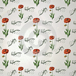 Retro red poppy pattern