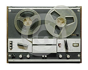 Retro reel tape recorder on a white background
