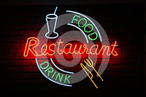 Retro Restaurant food drink neon wall sign background