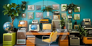 Retro Resurgence The Old Becomes New Again in a Vibrant Vintage Computer Room. Concept Vintage Computers, Nostalgia, Retro Tech, photo