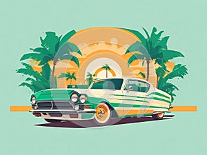 Retro Revival: Classic Car in Vibrant Miami Streets