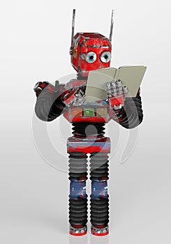 Retro robot with book,3d render