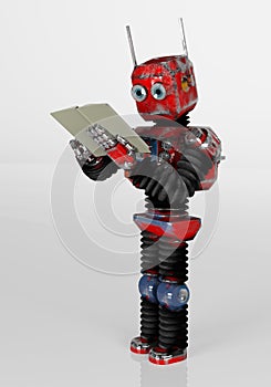 Retro robot with book,3d render