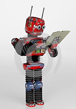 Retro robot with book,3d render