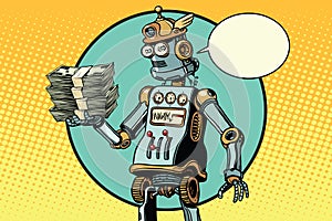 Retro robot with a bundle of money