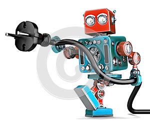 Retro robot with electric plug. . Contains clipping path