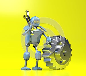 Retro robot with gear and wrench,3d render