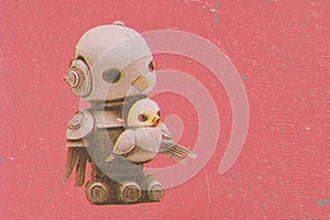 Retro robot nostalgic design on old red background