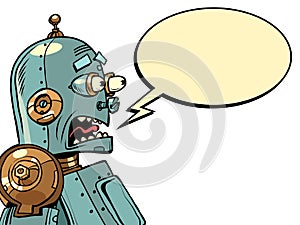 the retro robot screams in fear. Emotions artificial intelligence