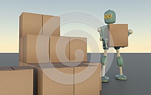 Retro Robot with Shipping Boxes Render 3d