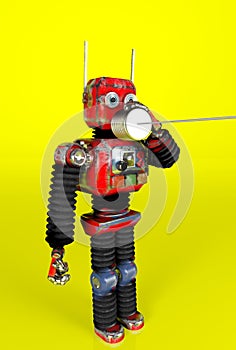 Retro Robot with Tin Can Phones. 3d render