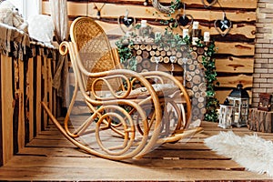 Retro rocker wooden swing chair on wood floor