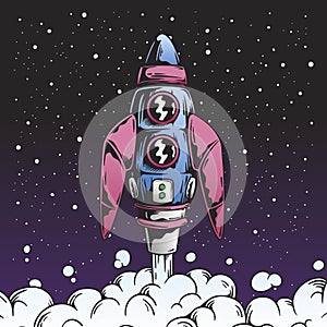 Retro rocket launch in space illustration