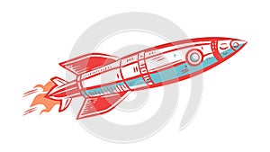 Retro rocket ship taking off for space exploration, vector design Generative AI