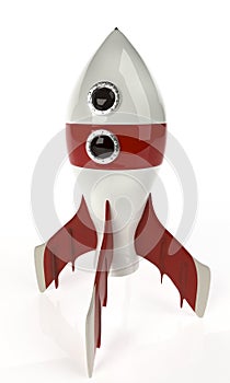 Retro rocket space ship isolated on white