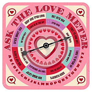 Retro romance advice game and love predictor with spinning arrow