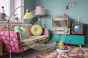 retro room with colorful vintage and retro decor