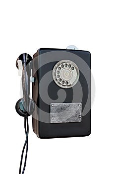 Retro rotary old phone on white background