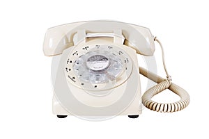 Retro rotary vintage telephone on white