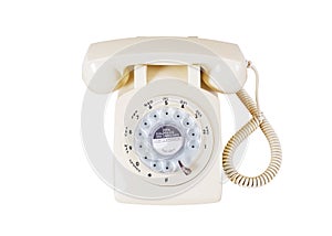 Retro rotary vintage telephone on white