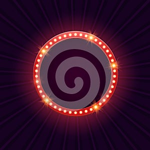 Retro round marquee billboard with electric light lamps