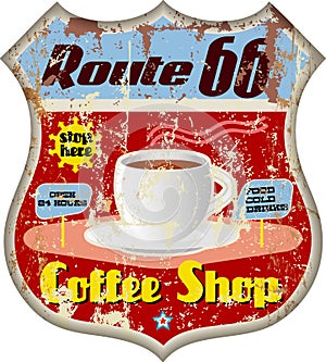 Retro route 66 coffee shop sign