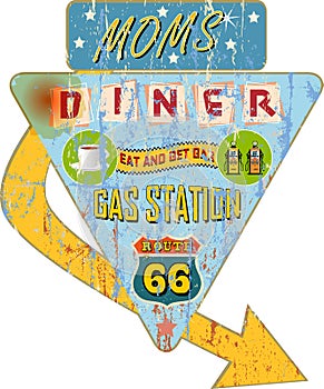 Retro route 66 enamel diner sign,