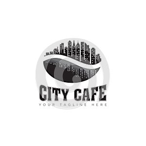 Retro, rustic, vintage logo city cafe, with coffee bean and building vector