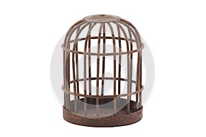 Retro rusty cage isolated on white background