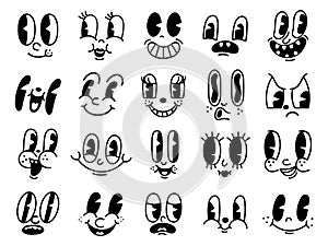 30progettazione della pittura caratteri ridicolo facce. 5 0 60vecchio animazioni occhi un bocca elementi. antico comico sorriso 