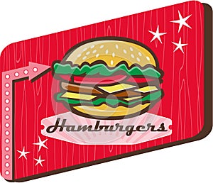 Retro 1950s Diner Hamburger Sign