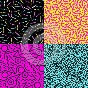 Retro 80s seamless pattern background set photo